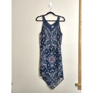 Knox Rose Womens Boho Sundress Size Medium Blue V Neck Crochet Festival Hippie